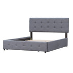 Cadre de lit plateforme capitonné en lin, grand lit (Queen Size), avec 4 tiroirs de rangement