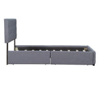 Cadre de lit plateforme capitonné en lin, grand lit (Queen Size), avec 4 tiroirs de rangement