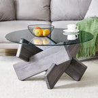 Table basse ronde moderne de 33,4 po avec plateau en verre trempé transparent et pieds en MDF pour le salon