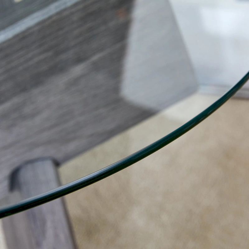 Table basse ronde moderne de 33,4 po avec plateau en verre trempé transparent et pieds en MDF pour le salon