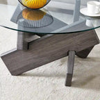 Table basse ronde moderne de 33,4 po avec plateau en verre trempé transparent et pieds en MDF pour le salon