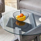 Table basse ronde moderne de 33,4 po avec plateau en verre trempé transparent et pieds en MDF pour le salon