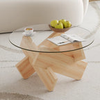 Table basse ronde moderne de 33,4 po avec plateau en verre trempé transparent et pieds en MDF pour le salon