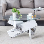 Table basse ronde moderne de 33,4 po avec plateau en verre trempé transparent et pieds en MDF pour le salon