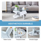 Table basse ronde moderne de 33,4 po avec plateau en verre trempé transparent et pieds en MDF pour le salon
