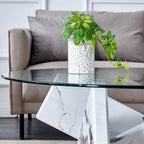 Table basse ronde moderne de 33,4 po avec plateau en verre trempé transparent et pieds en MDF pour le salon