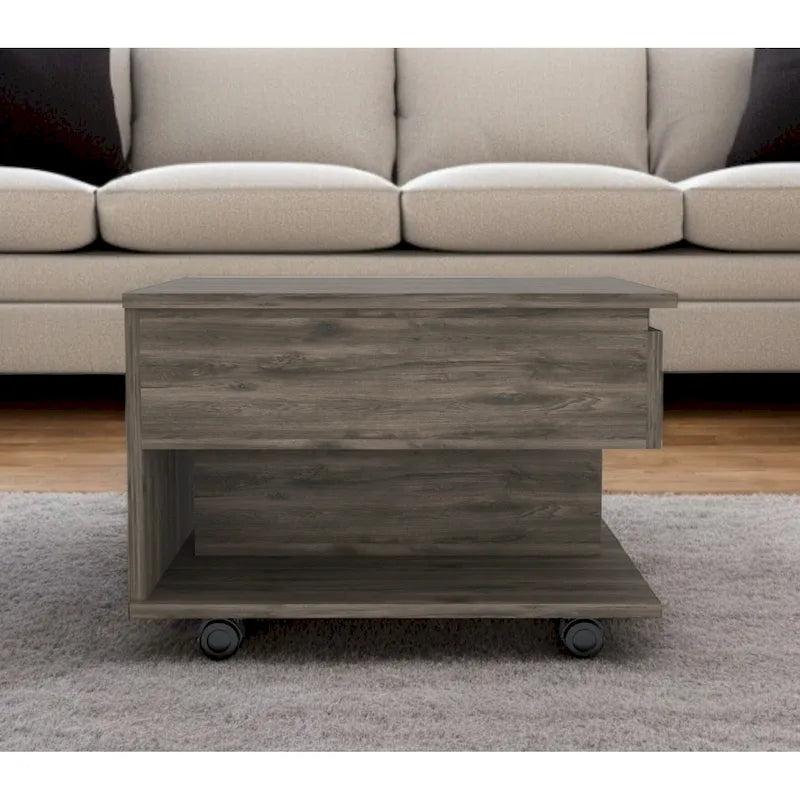 Table basse relevable rectangulaire en bois manufacturé brun foncé de 22 po avec tiroir – 15,3 H x 21,6 L x 19,6 P
