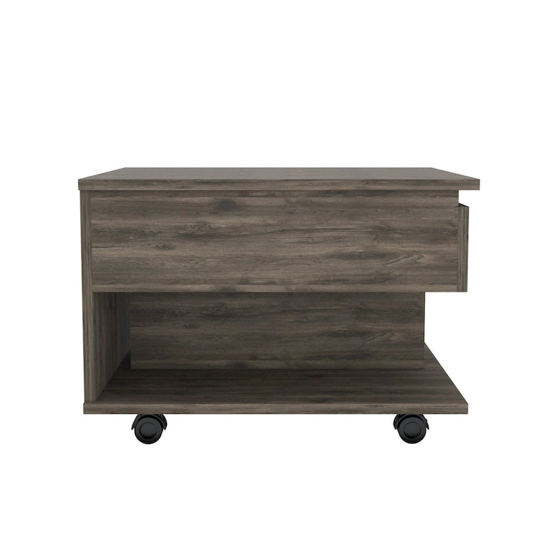 Table basse relevable rectangulaire en bois manufacturé brun foncé de 22 po avec tiroir – 15,3 H x 21,6 L x 19,6 P