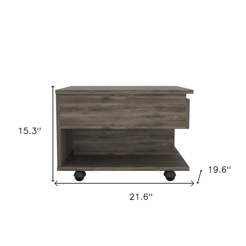 Table basse relevable rectangulaire en bois manufacturé brun foncé de 22 po avec tiroir – 15,3 H x 21,6 L x 19,6 P