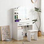 Coiffeuse avec miroir lumineux, 3 tiroirs et armoire de rangement