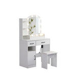 Coiffeuse avec miroir lumineux, 3 tiroirs et armoire de rangement