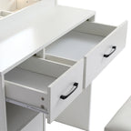 Coiffeuse avec miroir lumineux, 3 tiroirs et armoire de rangement