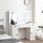 Coiffeuse avec miroir lumineux, 3 tiroirs et armoire de rangement