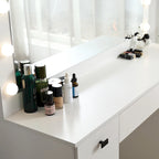Coiffeuse avec miroir lumineux, 3 tiroirs et armoire de rangement
