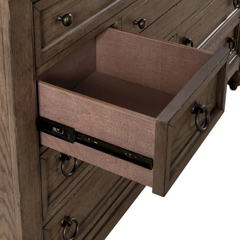 Commode Americana Farmhouse à 9 tiroirs taupe poudré