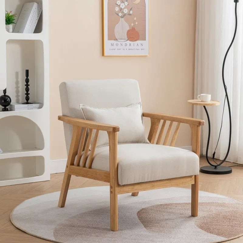 Fauteuil d'appoint avec coussin en bois massif tapissé de bouclette style Mid-Century