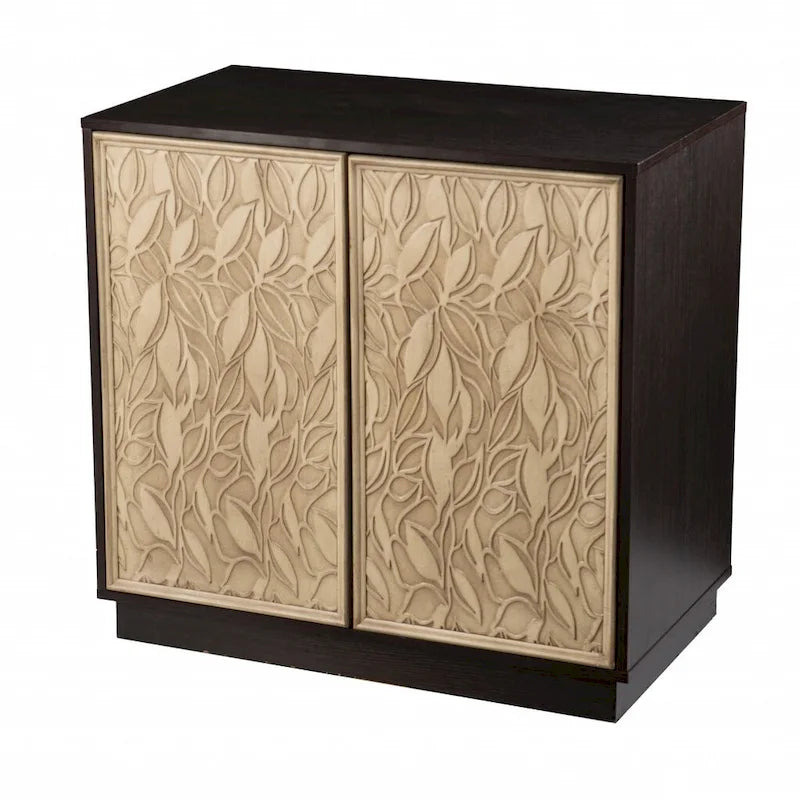 Bahut floral sculpté avec deux portes, couleur marron foncé naturel, 32 po