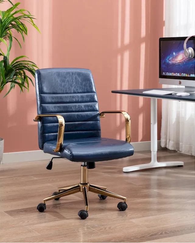 Porthos Home Franco Swivel Office Chair, PU Leather, Roller Wheels