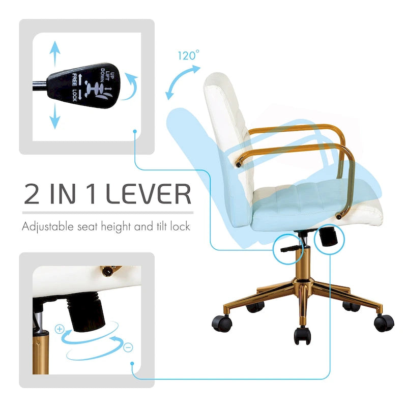Chaise de bureau pivotante, cuir PU, roulettes