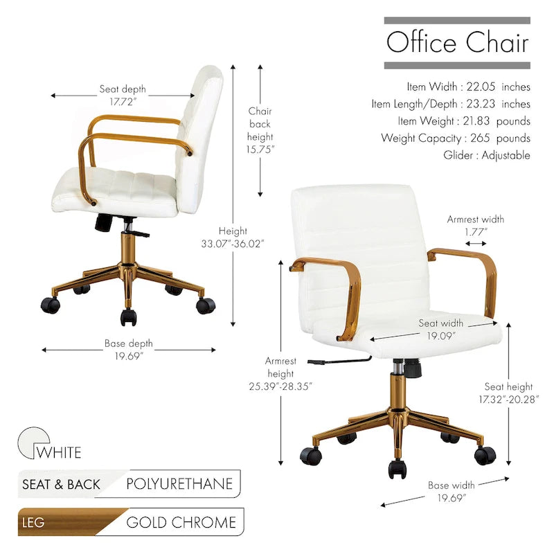Chaise de bureau pivotante, cuir PU, roulettes