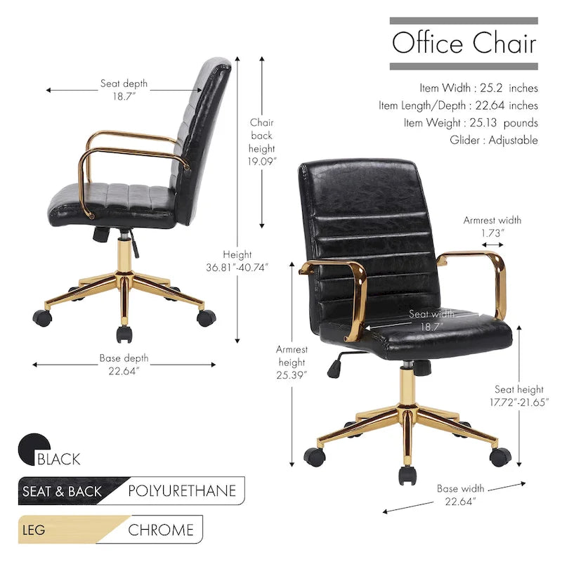 Chaise de bureau pivotante, cuir PU, roulettes