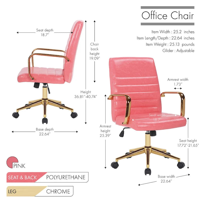 Chaise de bureau pivotante, cuir PU, roulettes