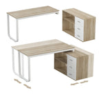 Bureau d'ordinateur d'angle en forme de L de 55 pouces avec tiroirs, en bois