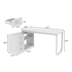 Bureau d'ordinateur d'angle en forme de L de 55 pouces avec tiroirs, en bois