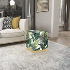 Pouffe ottoman carré en velours, tabouret de coiffeuse avec base plaquée or