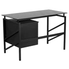 Bureau piédestal à deux tiroirs avec plateau en verre trempé et cadre en métal