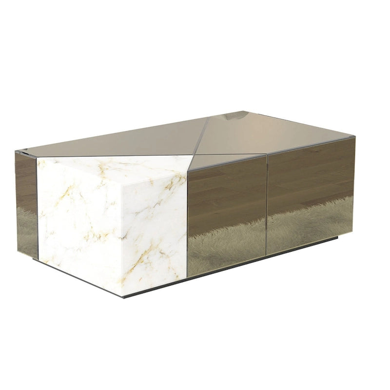 Table basse en blocs miroir avec un motif patchwork de marbre unique