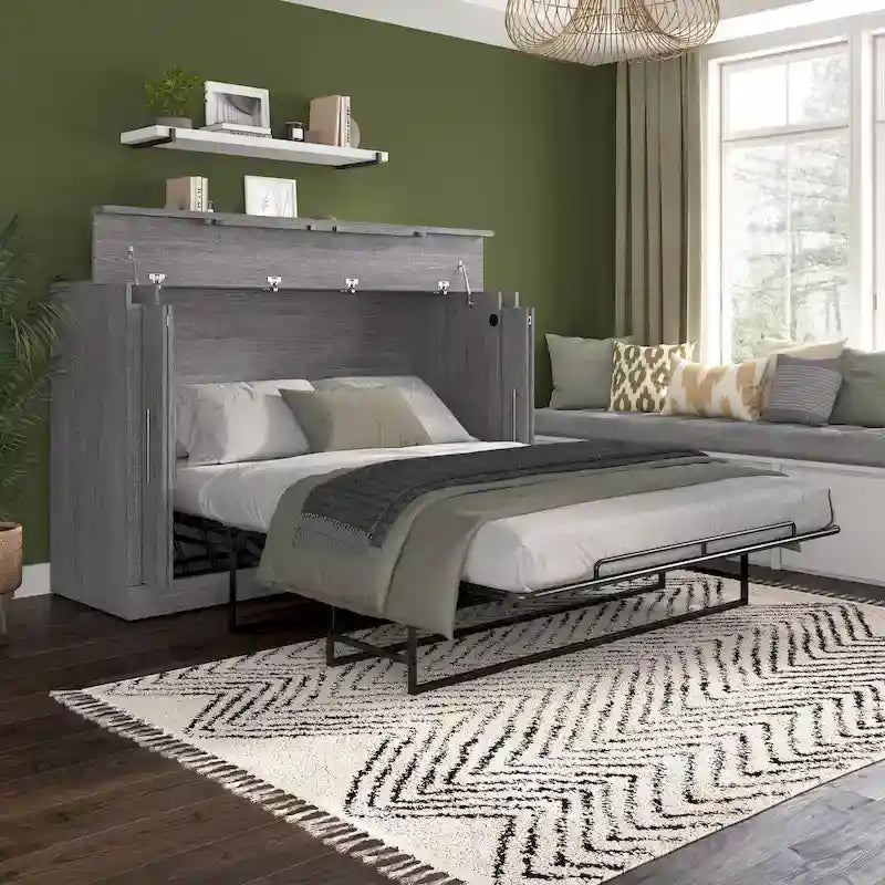 Lit escamotable Queen 75W avec matelas pour chambre d'amis