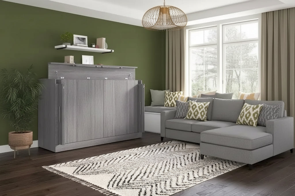 Nebula 75W Queen Cabinet Bed with Mattress for Guest Room by Bestar