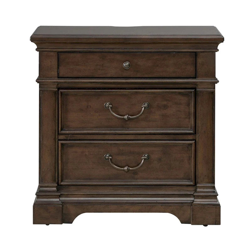 Table de chevet de chambre en bois cerisier satiné avec station de recharge