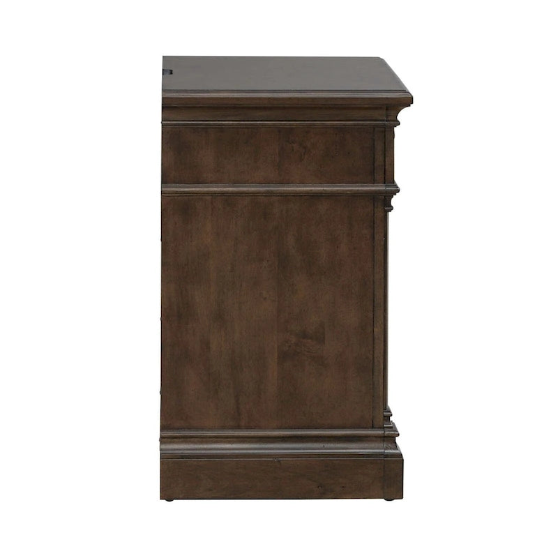 Table de chevet de chambre en bois cerisier satiné avec station de recharge