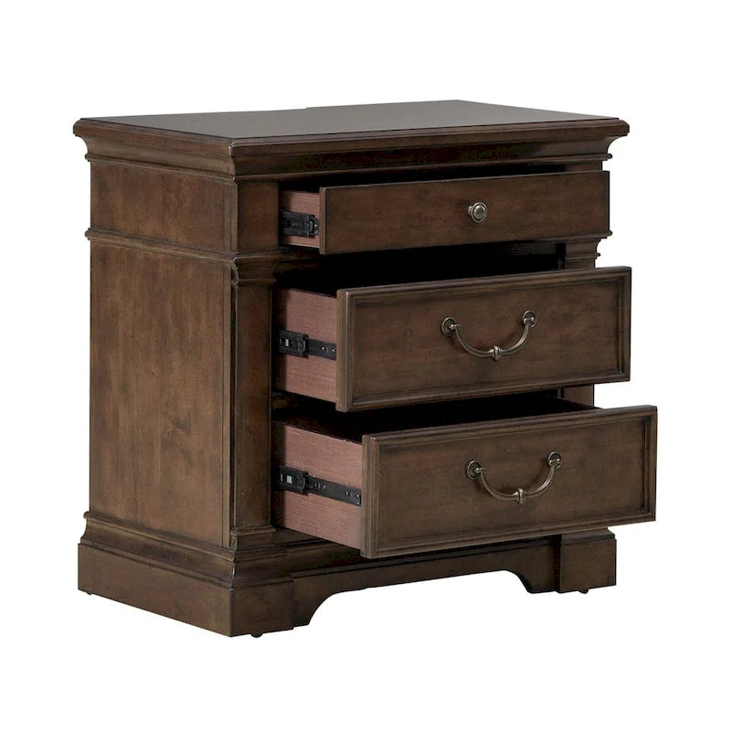 Table de chevet de chambre en bois cerisier satiné avec station de recharge