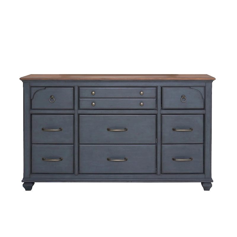 Commode Americana, Aucun assemblage requis, Finition velours côtelé bleu