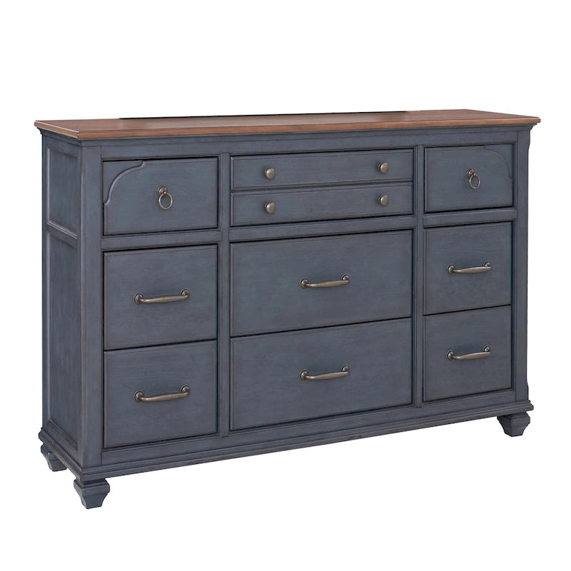 Commode Americana, Aucun assemblage requis, Finition velours côtelé bleu