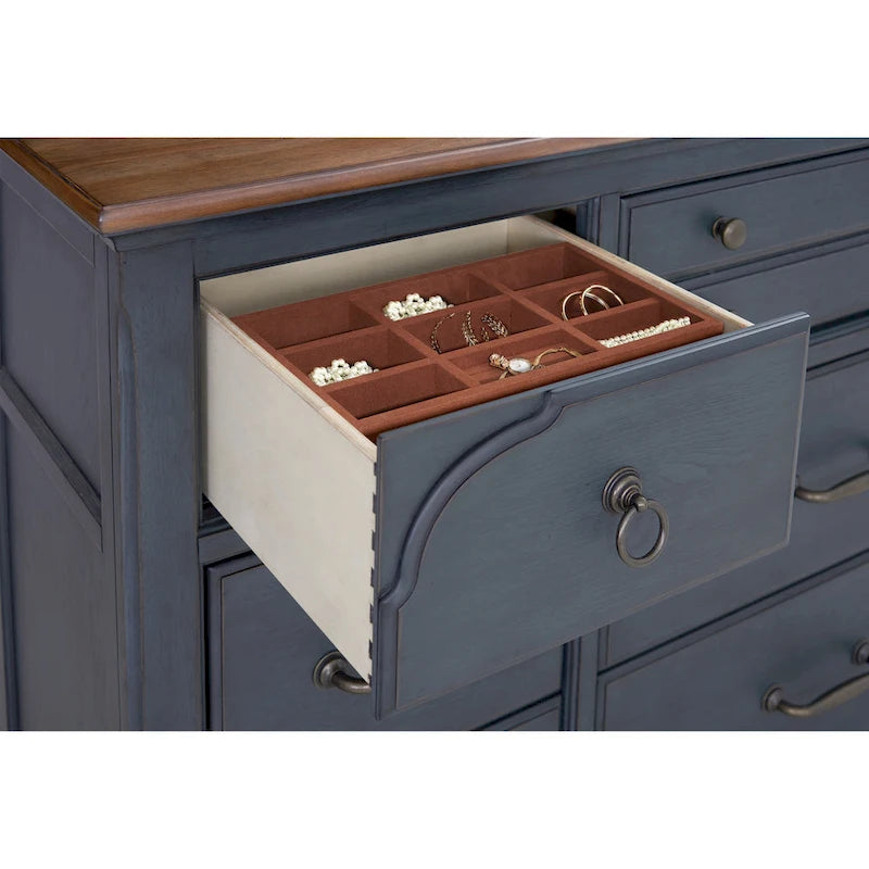 Commode Americana, Aucun assemblage requis, Finition velours côtelé bleu