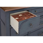 Commode Americana, Aucun assemblage requis, Finition velours côtelé bleu