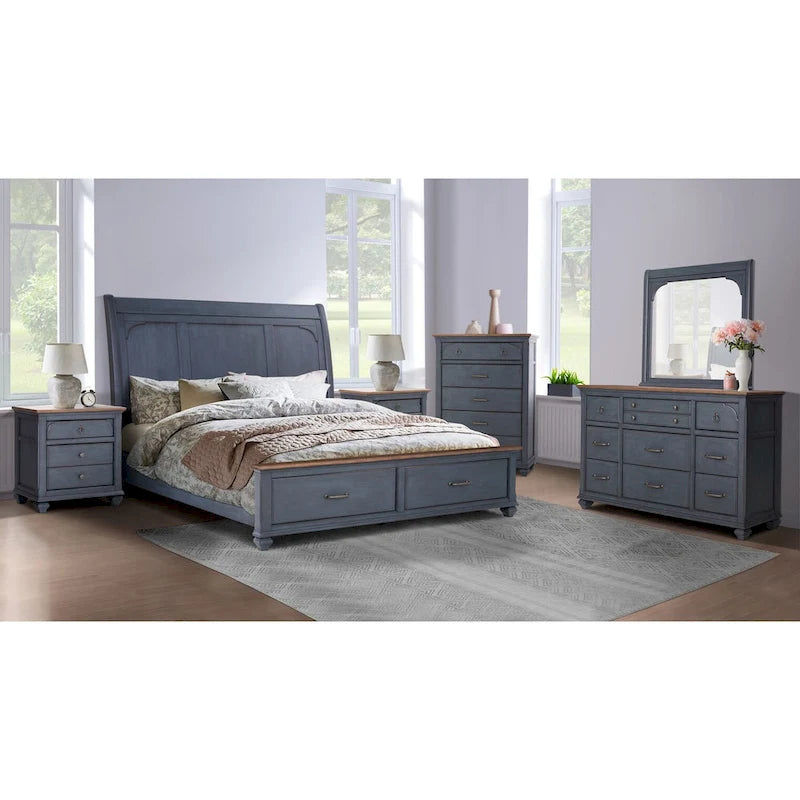 Commode Americana, Aucun assemblage requis, Finition velours côtelé bleu