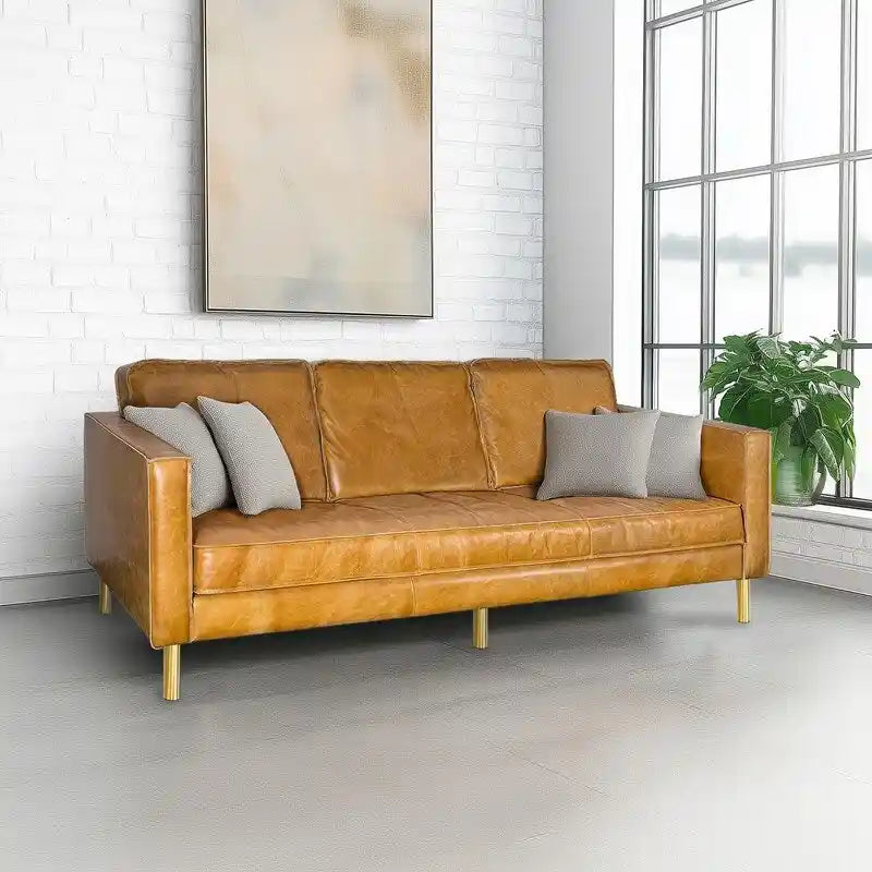 Canapé minimaliste en cuir de luxe naturel – 78,8W x 35,5P x 33,5H