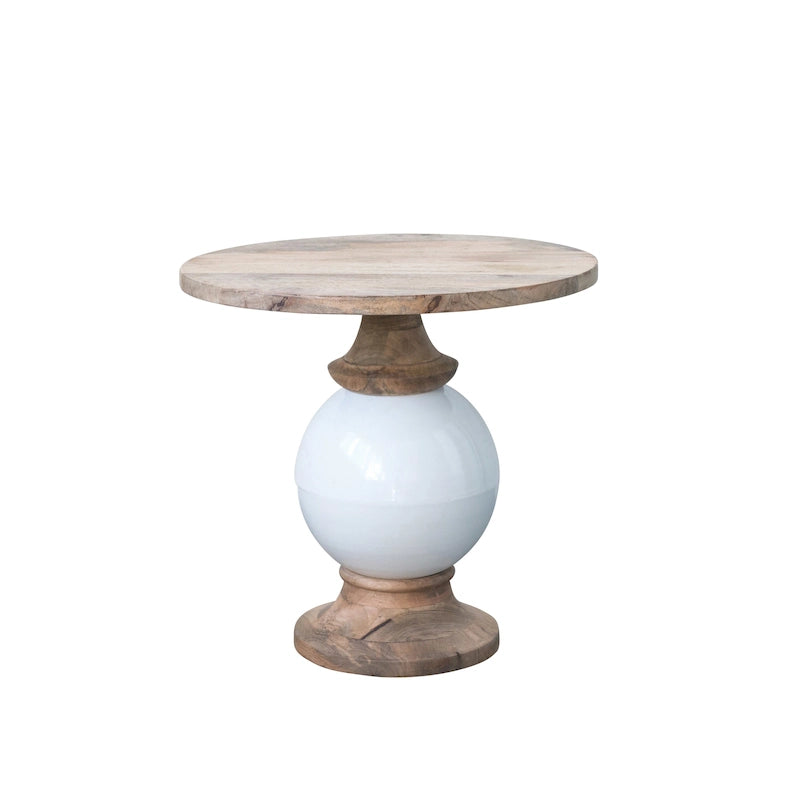 Table à piédestal ronde en bois de manguier et métal,
