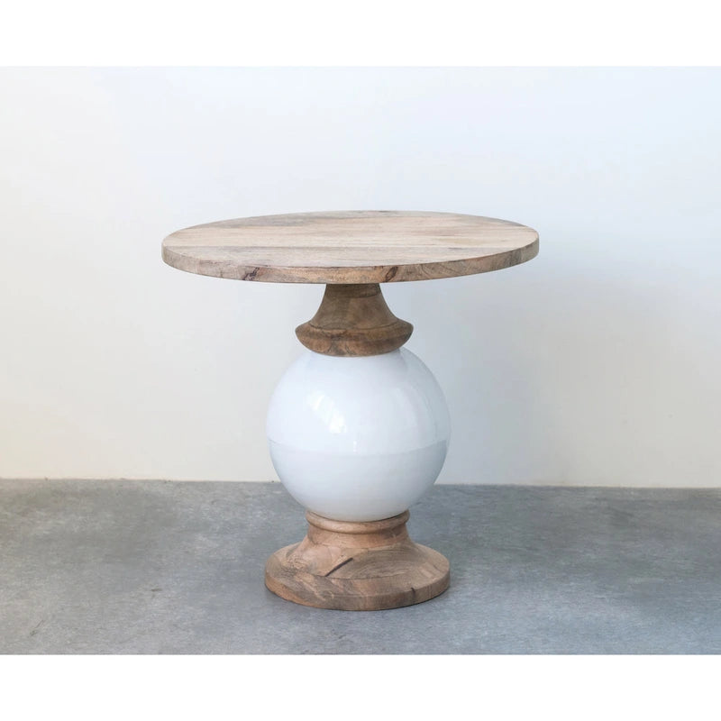 Table à piédestal ronde en bois de manguier et métal,