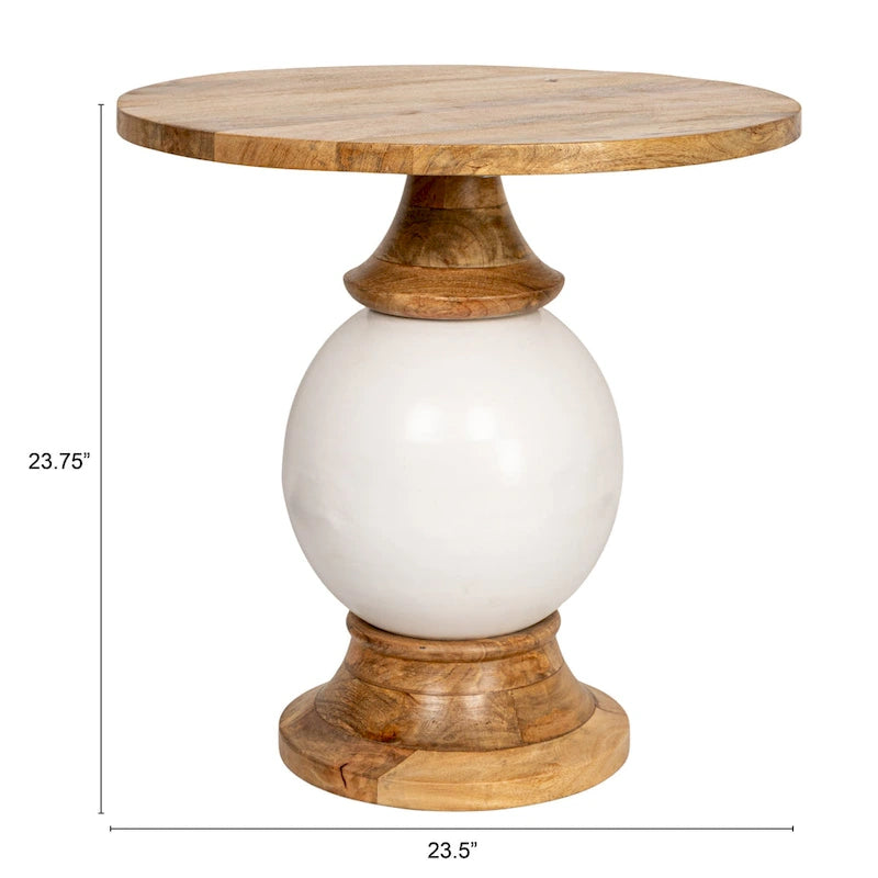 Table à piédestal ronde en bois de manguier et métal,