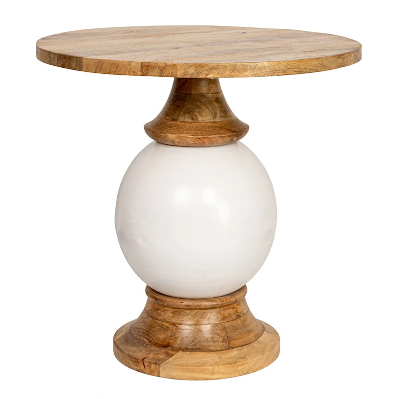 Table à piédestal ronde en bois de manguier et métal,