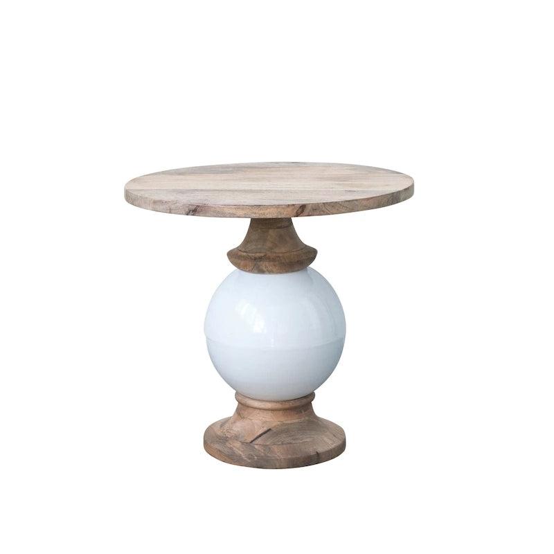 Table à piédestal ronde en bois de manguier et métal,