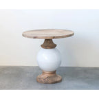 Table à piédestal ronde en bois de manguier et métal,