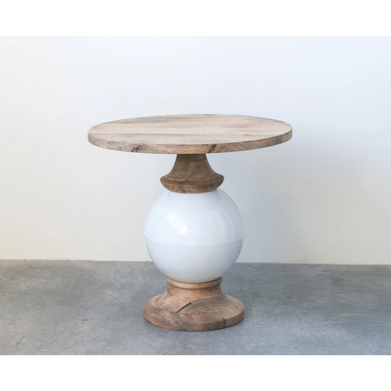 Table à piédestal ronde en bois de manguier et métal,