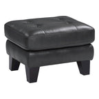 Pouffe de 27 po, cuir véritable et similicuir gris foncé, bois massif